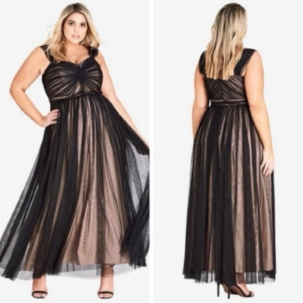City Chic Black and Champagne Maxi Dress with Tulle